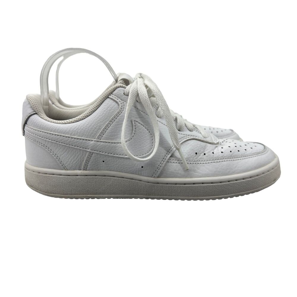 Nike Court Vision Low Shoe Women 8 Triple White Leather Athletic Trainer Sneaker